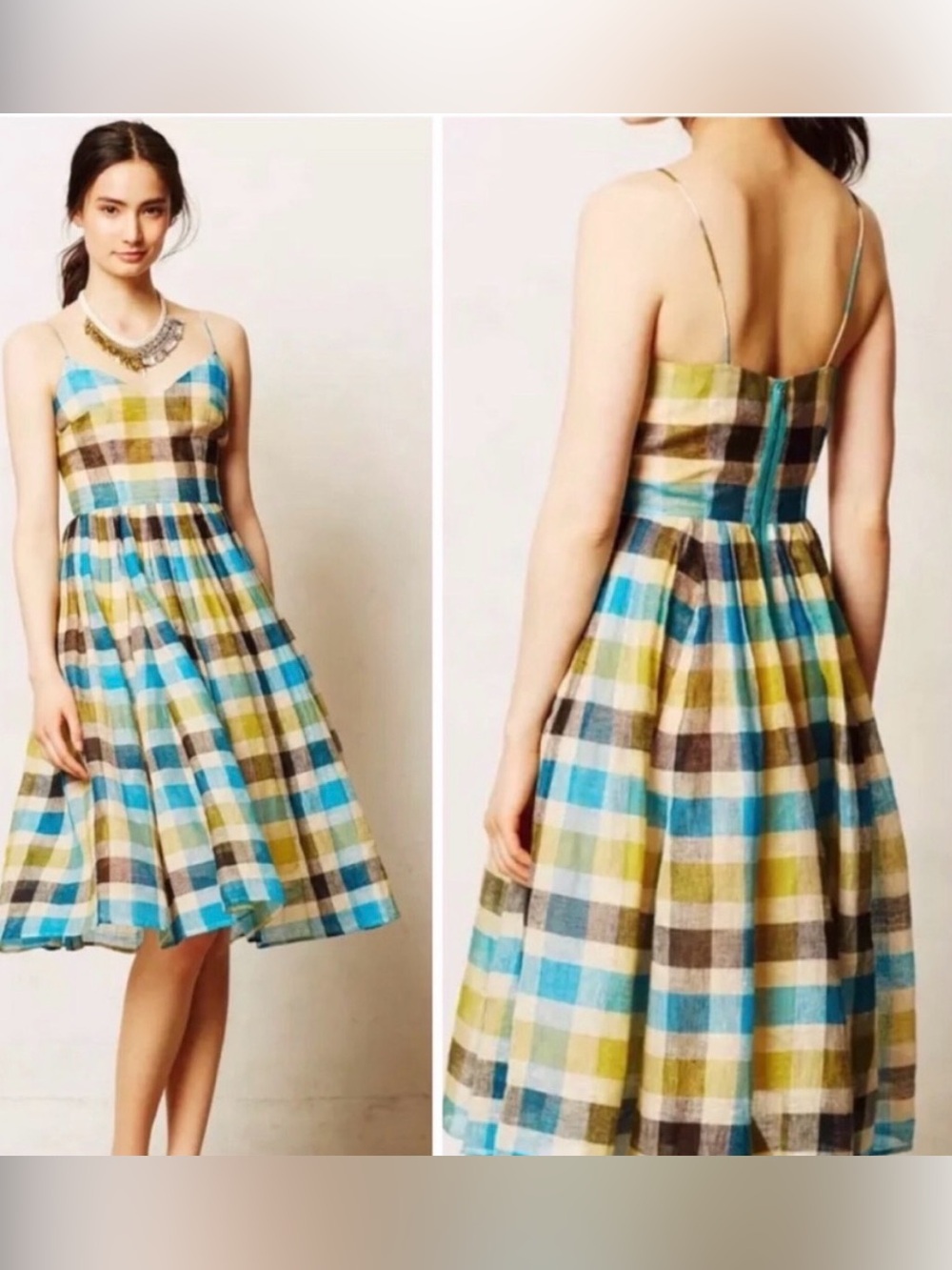 Anthropologie (Tracy Reese)
Check Linen Midi Dress pit to pit 18 (mix 42)